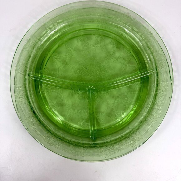 Anchor Hocking Cameo Uranium Green Divided Grill Plate 10 1/2 Inch Depression Gl - Picture 4 of 6